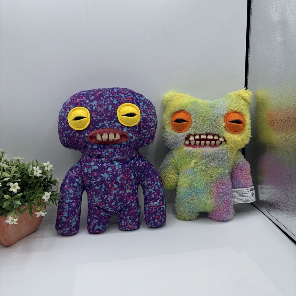 x2 Fuggler Funny Ugly Monster Munch Munch & Squidge Plush Stuffed Toy NWOB Gift
